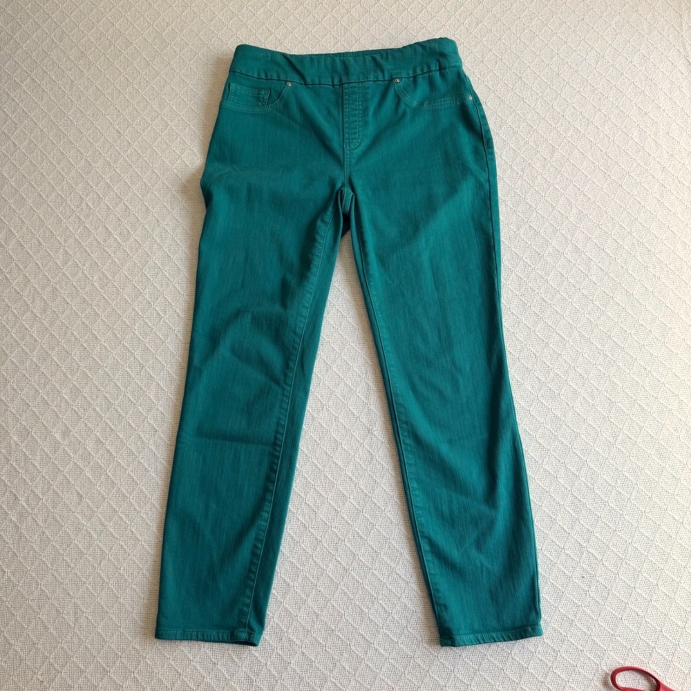 Chicos Pull On Jegging Ankle Pants Teal Green Stretch Size 0 US 4R
